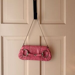 Vintage Betsey Johnson Pink Studded Shoulder Bag with Silver Chain